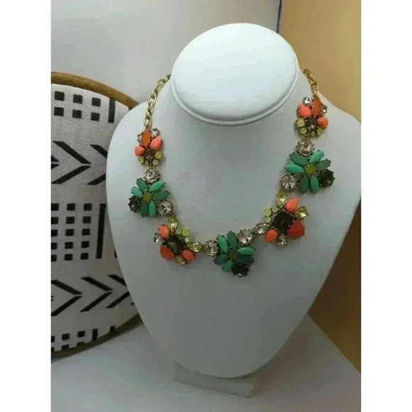 Stella And Dot Multi Colored Floral Statement Necklace With Gem Embellishments - Picture 1 of 6